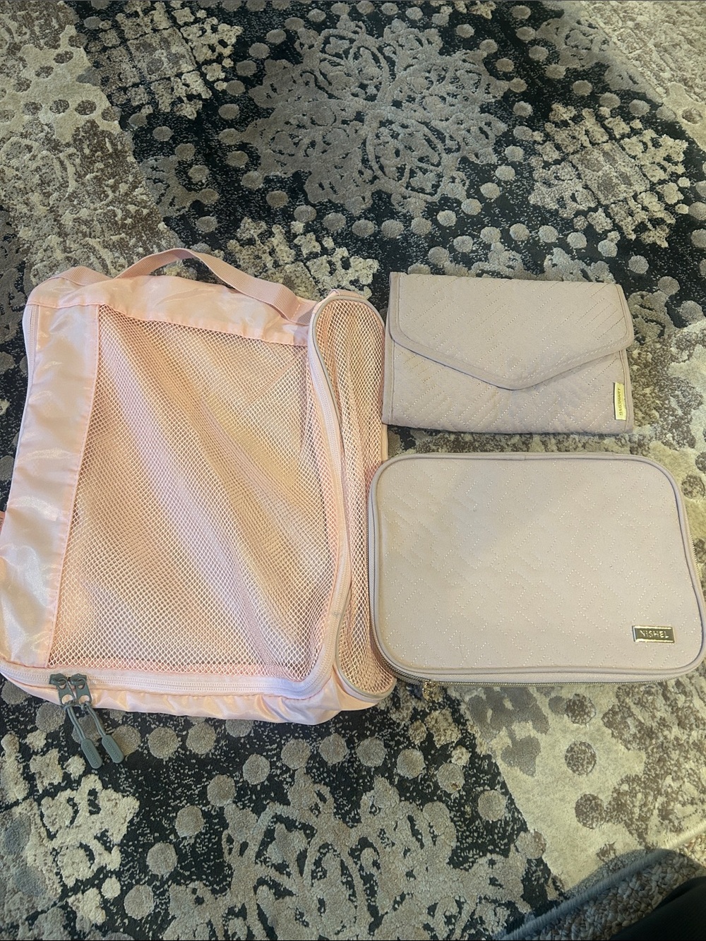 3 pc Bagsmart Light Pink Travel Packing Cube Jewelry Pouches Set